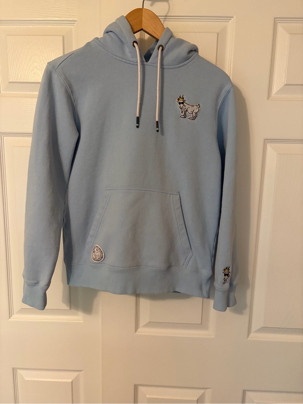 GOAT USA Light Blue Pullover Hoodie with Small Embroidered Dog Accent